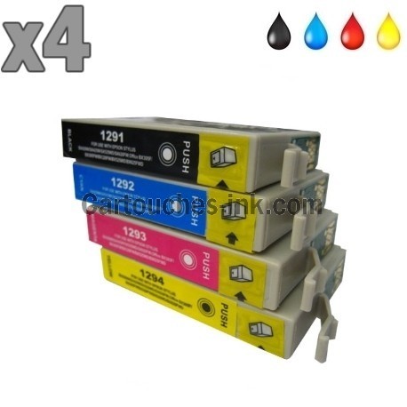 4 cartouches compatibles Epson T1291 à T1294 lot T1295 