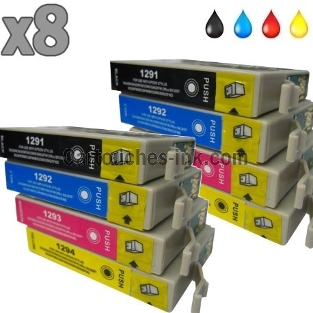8 cartouches compatibles Epson T1291 à T1294 lot T1295 