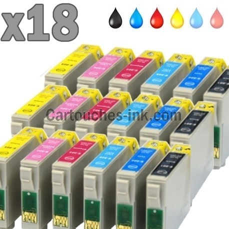 18 cartouches compatibles Epson T0801 à T0806 lot T0807 
