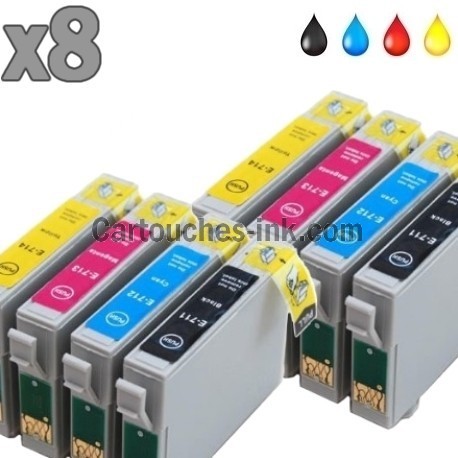 8 cartouches compatibles Epson T0711 à T0714 lot T0715 