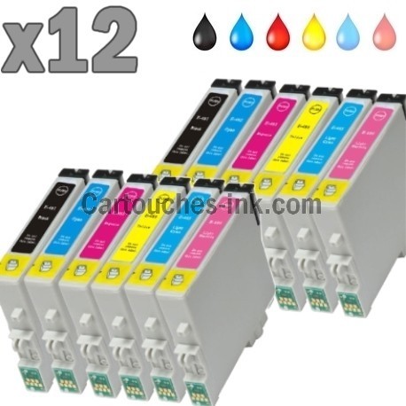 12 cartouches compatibles Epson T0481 à T0486 lot T0487 