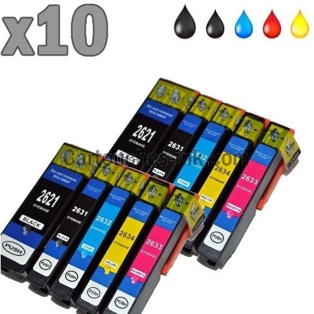 10 cartouches compatibles Epson T2621 à T2634, lot T2636 ou 26XL