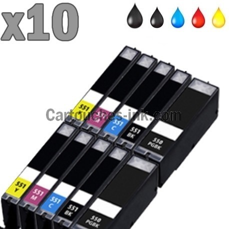10 cartouches compatibles Canon PGI-550 CLI-551