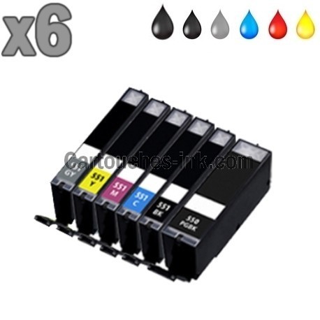 6 cartouches compatibles Canon PGI-550 CLI-551