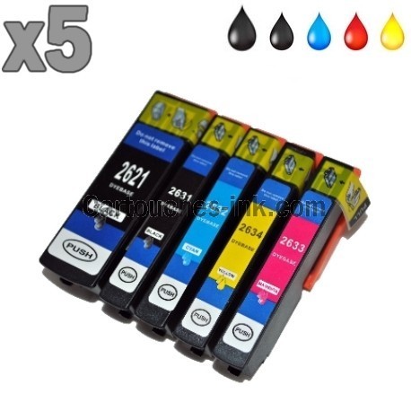 5 cartouches compatibles Epson T2621 à T2634, lot T2636 ou 26XL