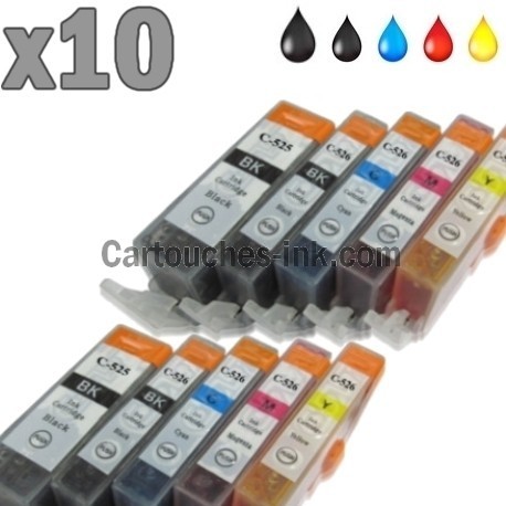 10 cartouches compatibles Canon PGI-525 CLI-526