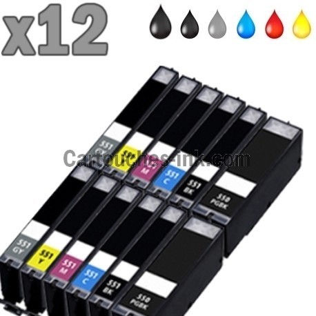12 cartouches compatibles Canon PGI-550 CLI-551