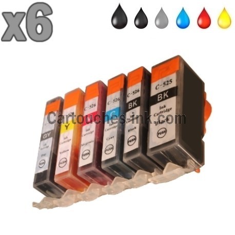 6 cartouches compatibles Canon PGI-525 CLI-526
