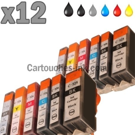 12 cartouches compatibles Canon PGI-525 CLI-526