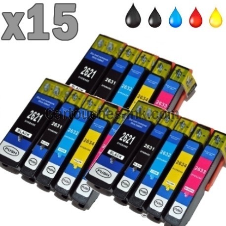 15 cartouches compatibles Epson T2621 à T2634, lot T2636 ou 26XL