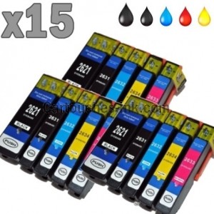 15 cartouches compatibles Epson T2621 à T2634, lot T2636 ou 26XL