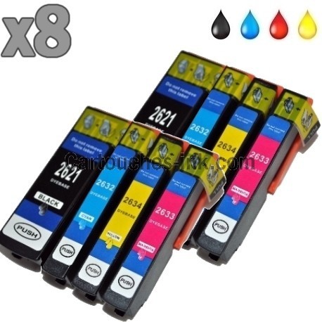 8 cartouches compatibles Epson T2621 à T2634, lot T2636 ou 26XL