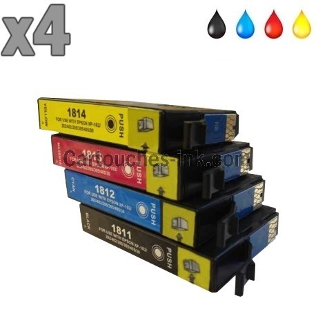 4 cartouches compatibles Epson T1811 à T814, lot T1816 ou 18XL