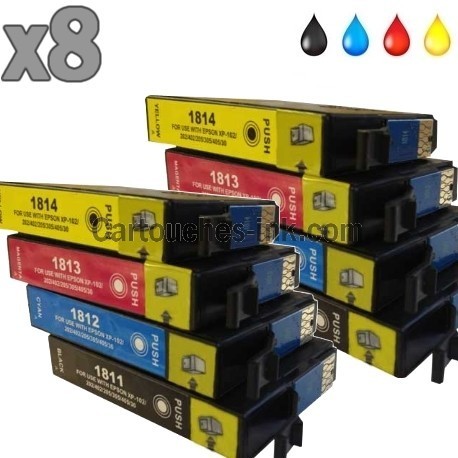 8 cartouches compatibles Epson T1811 à T814, lot T1816 ou 18XL