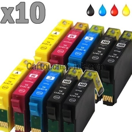 10 cartouches compatibles Epson T1811 à T814, lot T1816 ou 18XL